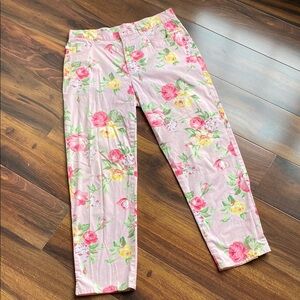 Lauren Ralph Lauren Straight Cotton Split Hem Pink Floral Pants